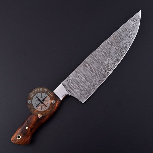 Artisan Crafted Damascus Steel Chef Knife – Hand-Forged with Rosewood & Steel Handle