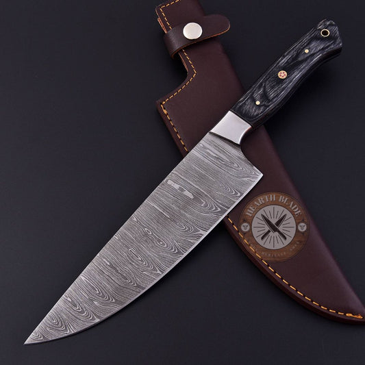 Artisan Crafted Damascus Steel Chef Knife – Hand-Forged with Blackwood & Steel Handle