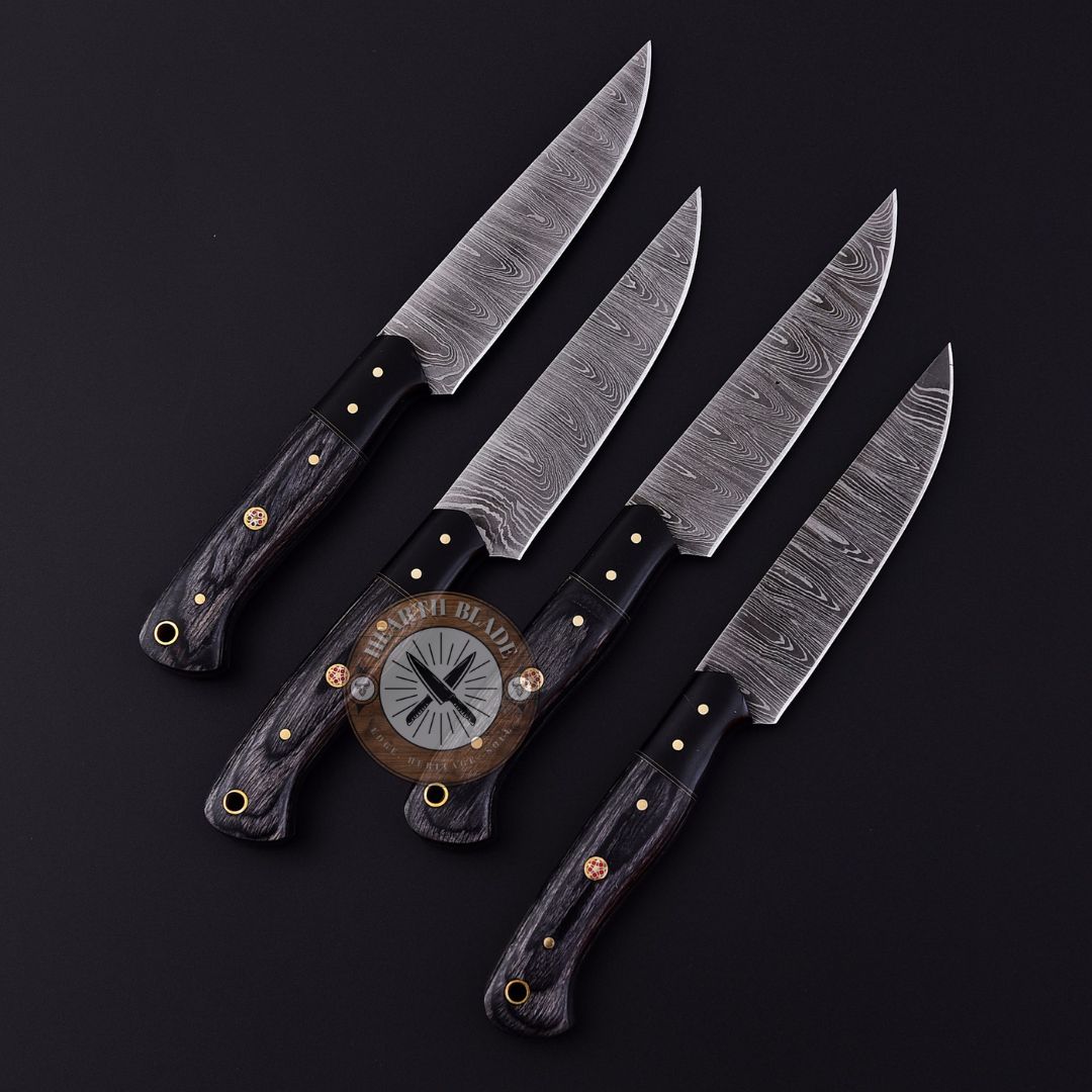 Hand Forged Damascus Steel Steak knives, BBQ Steak knife, Kitchen knives