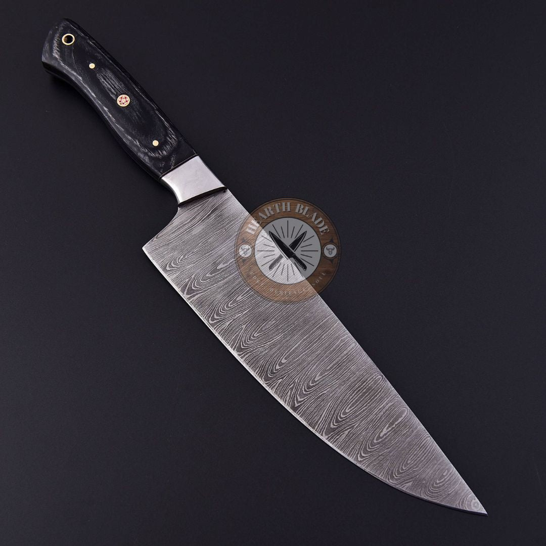 Artisan Crafted Damascus Steel Chef Knife – Hand-Forged with Blackwood & Steel Handle