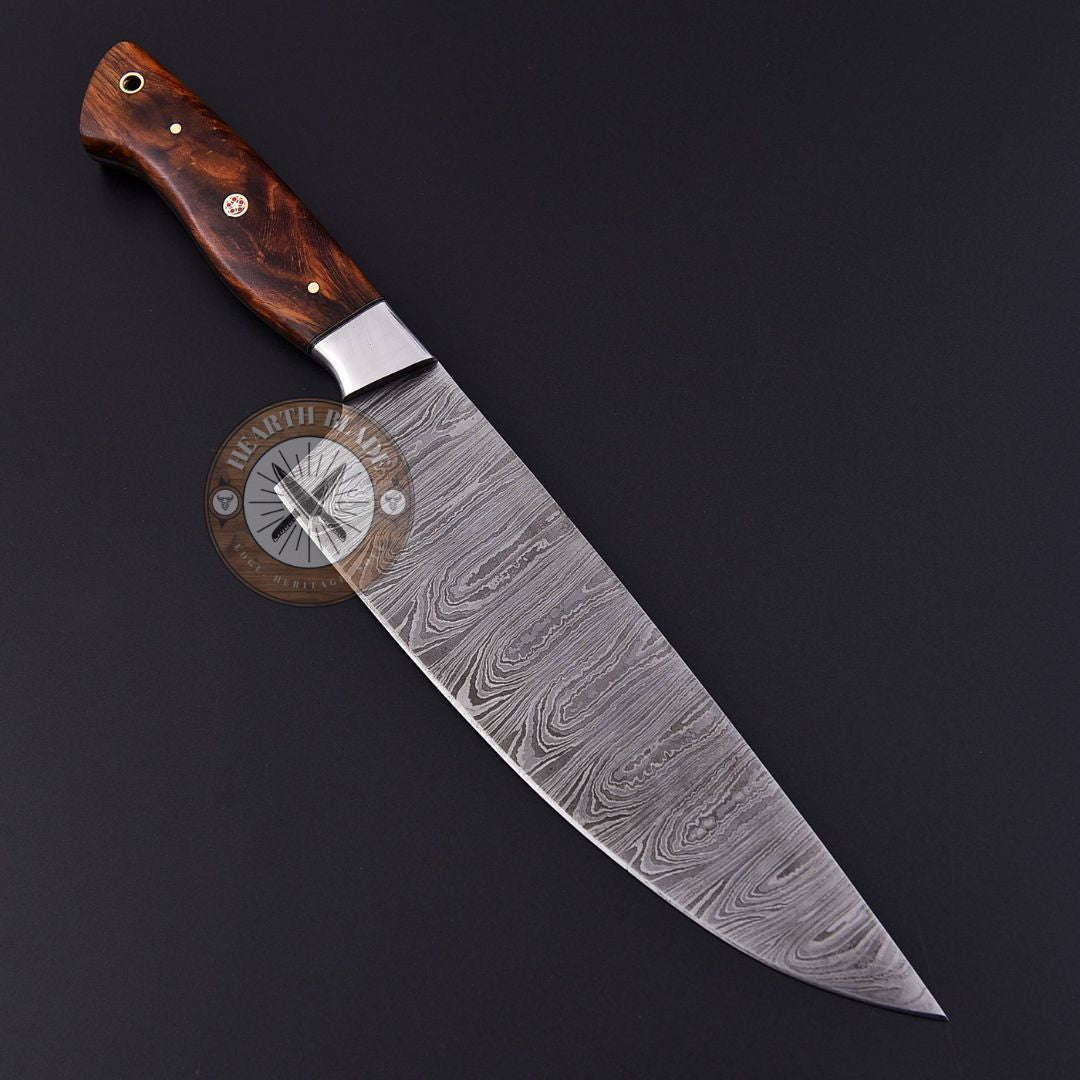 Artisan Crafted Damascus Steel Chef Knife – Hand-Forged with Rosewood & Steel Handle