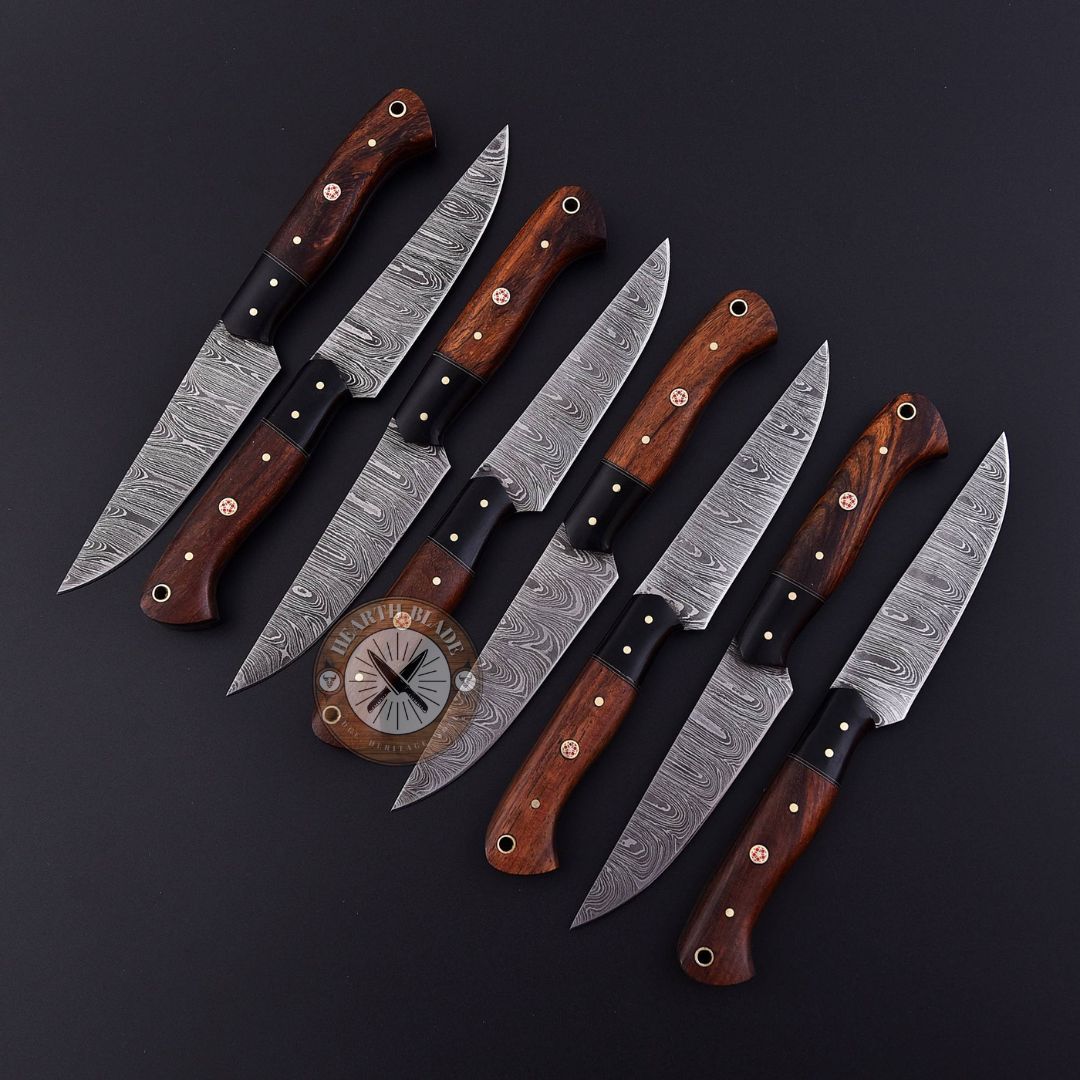 Hand Forged Damascus Steel Steak knives, BBQ Steak knife, Kitchen knives