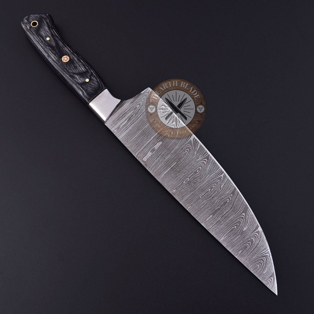 Artisan Crafted Damascus Steel Chef Knife – Hand-Forged with Blackwood & Steel Handle