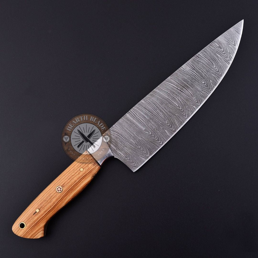 Artisan Crafted Damascus Steel Chef Knife – Hand-Forged with Burlwood & Steel Handle