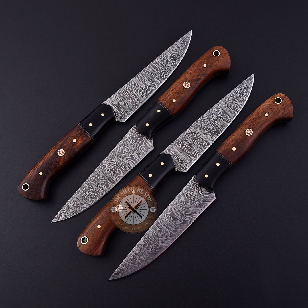 Hand Forged Damascus Steel Steak knives, BBQ Steak knife, Kitchen knives