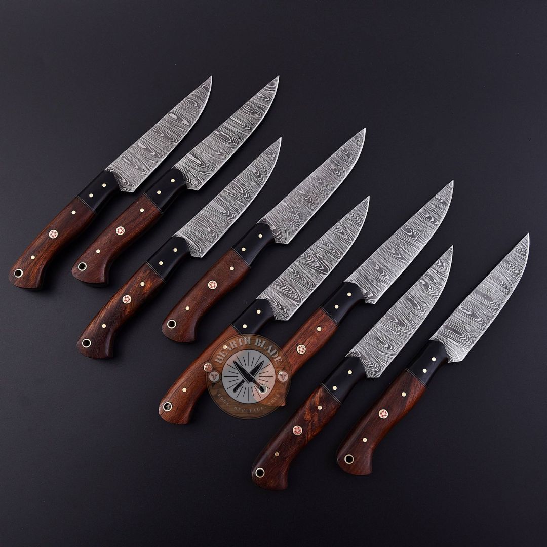 Hand Forged Damascus Steel Steak knives, BBQ Steak knife, Kitchen knives